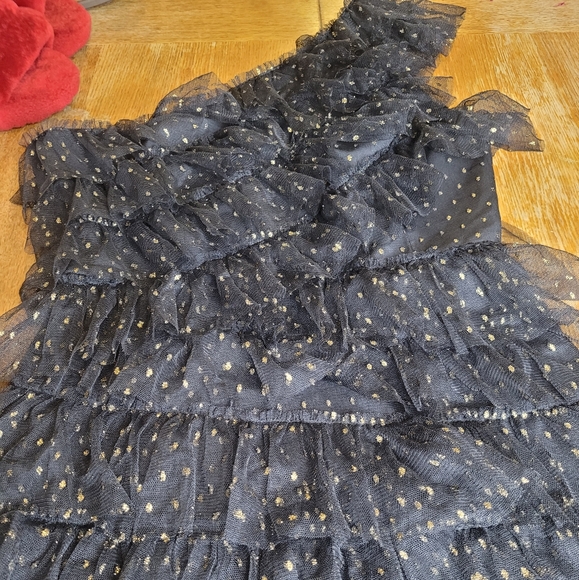 Bcbgmaxazria Dress Ruffles Layered Black Gold One Shoulder Party Prom Nightout - Picture 6 of 16